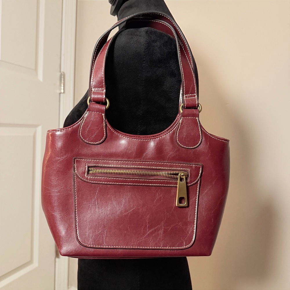 VTG 90s Red Smartlyte Faux Leather Purse Shoulder Bag Small Y2K Boho Zipper